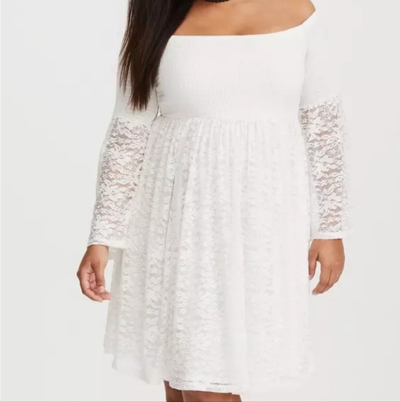 torrid Dresses & Skirts - #039 Torrid 2 White Lace Shirred Skater Dress